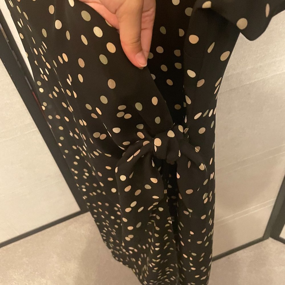Coldwater Creek Petite Black Tie Front Wrap Dress With Polka Dots - Picture 4 of 5